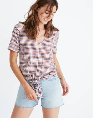 gingham tie front shirt