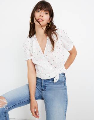 short sleeve white wrap top