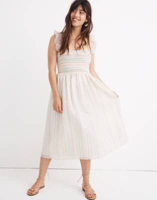 white ruffle smock dress