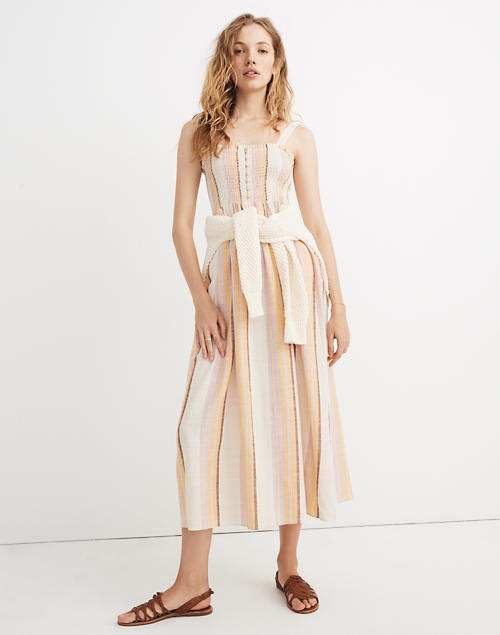 Smocked Tank Maxi Dress In Rainbow Stripe