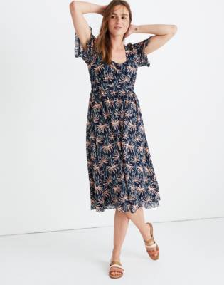 oasis patched print ruffle dress