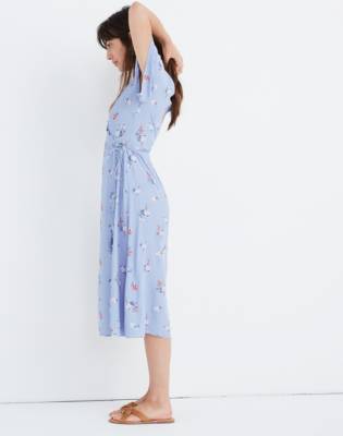 madewell button waist wrap midi dress