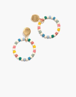 Enamel Beaded Hoop Earrings in rainbow multi image 1