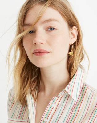 Sunbeam Charm Hoop Earrings in vintage gold image 2