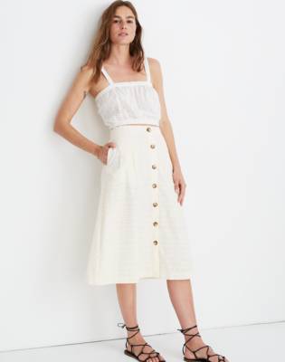 white button front midi skirt