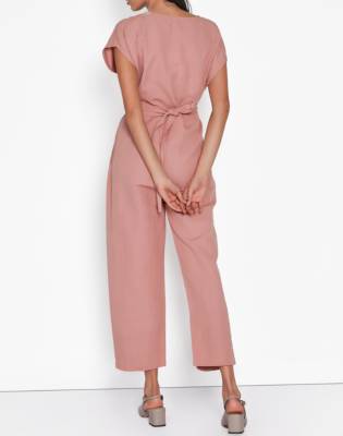 pink linen overalls