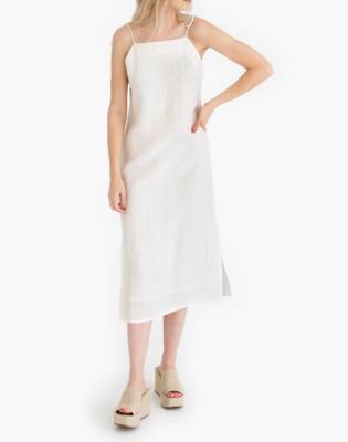 white linen slip dress