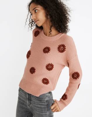 madewell flower embroidered pullover sweater