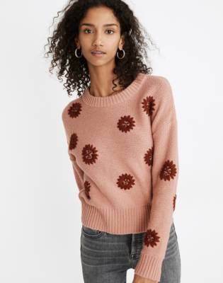 madewell flower embroidered pullover sweater