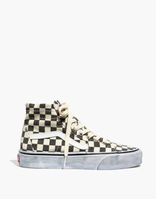 black and white checkerboard vans high top