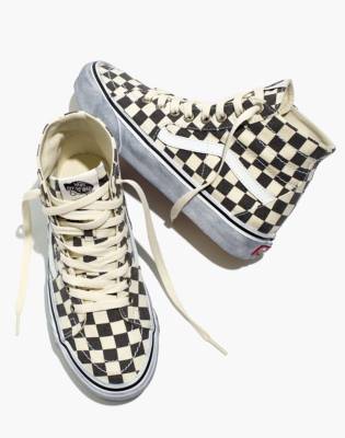 white checkerboard vans high top