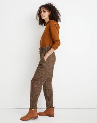 Plaid Paperbag Tapered Pants in grove houndstooth seed khaki image 2
