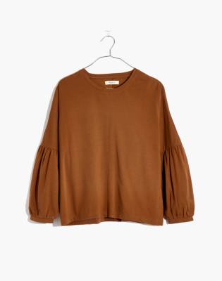 Crepe Drop-Shoulder Bubble-Sleeve Tee in dried cedar image 4