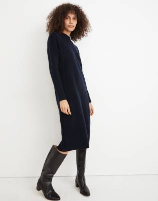 Madewell (Re)sourced Cashmere Neutral Tan Mockneck Midi Sweater Dress