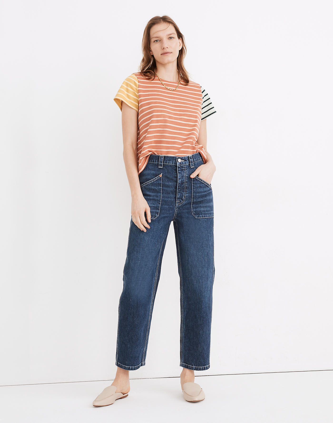 Madewell Rivet & Thread High-Rise Relaxed Straight Jeans in Fiske Wash