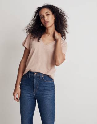 Madewell Whisper Cotton V-neck Tee In Sandstone