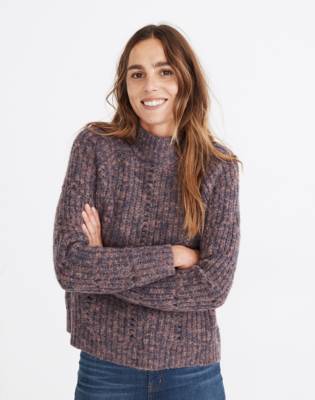 Pointelle Mockneck Pullover Sweater MEDIA