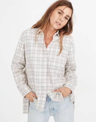 Mw Corduroy Oversized Ex-boyfriend Shirt In Lombard Plaid In Menswear Plaid Cream Orange