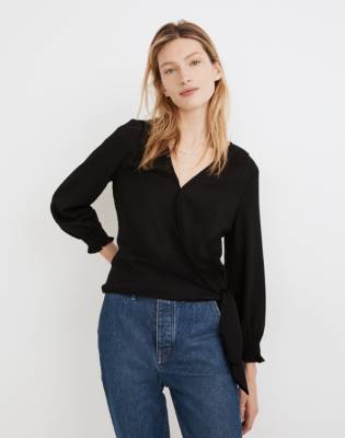 madewell denim wrap top