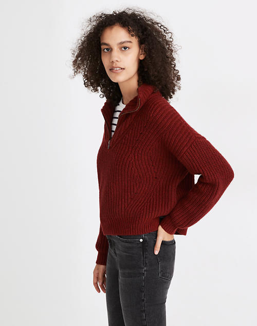 Pointelle Half-Zip Pullover Sweater