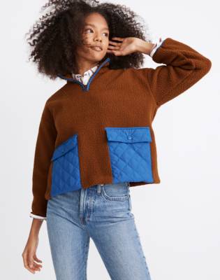 (Re)sourced Fleece Quilted-Pocket Popover Jacket in dried cedar image 1