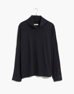 Button-Sleeve Turtleneck Top in faded mauve image 1