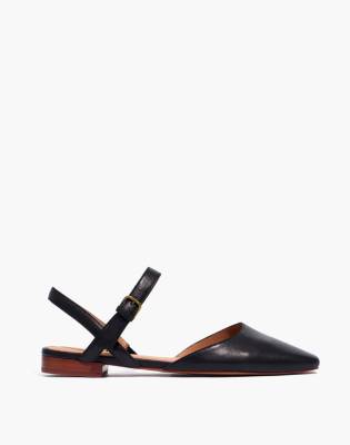 The Jeanne Slingback Flat in Leather in true black image 2