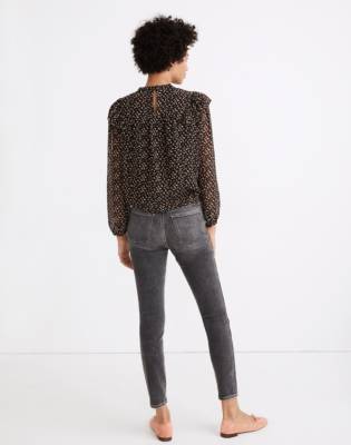 Georgette Mockneck Ruffle-Yoke Puff-Sleeve Top in true black image 3