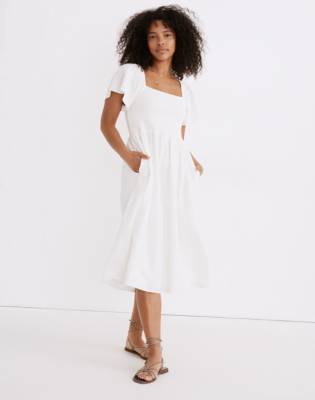 Linen-Blend Lucie Smocked Midi Dress | AccuWeather Shop
