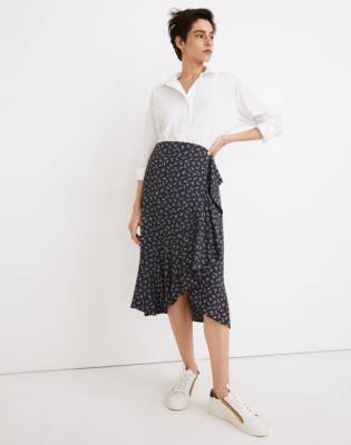 Mw Ruffle-wrap Midi Skirt In Spring Fling In Dark Baltic