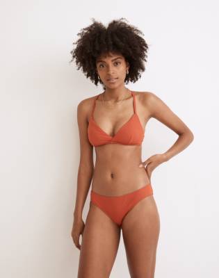 Madewell Second Wave Ribbed Classic Bikini Bottom In Fresh Chili