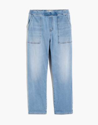 white elastic waist jeans