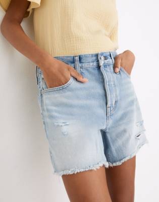 Relaxed Mid Length Denim Shorts In Selton Wash Ripped Edition