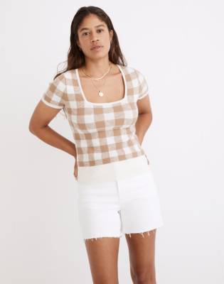 Square-Neck Sweater Tee in Gingham