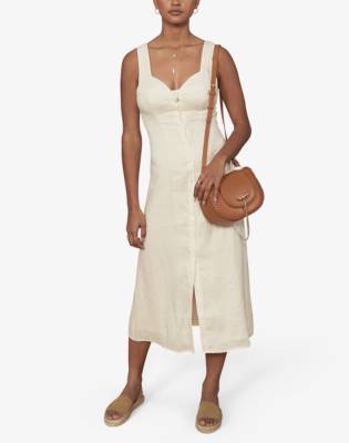 linen button front midi dress