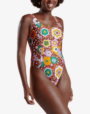 60s Swimsuits, 70s Bathing Suits | Retro Swimwear OOKIOH Tangier Lanai Floral $100.00 AT vintagedancer.com