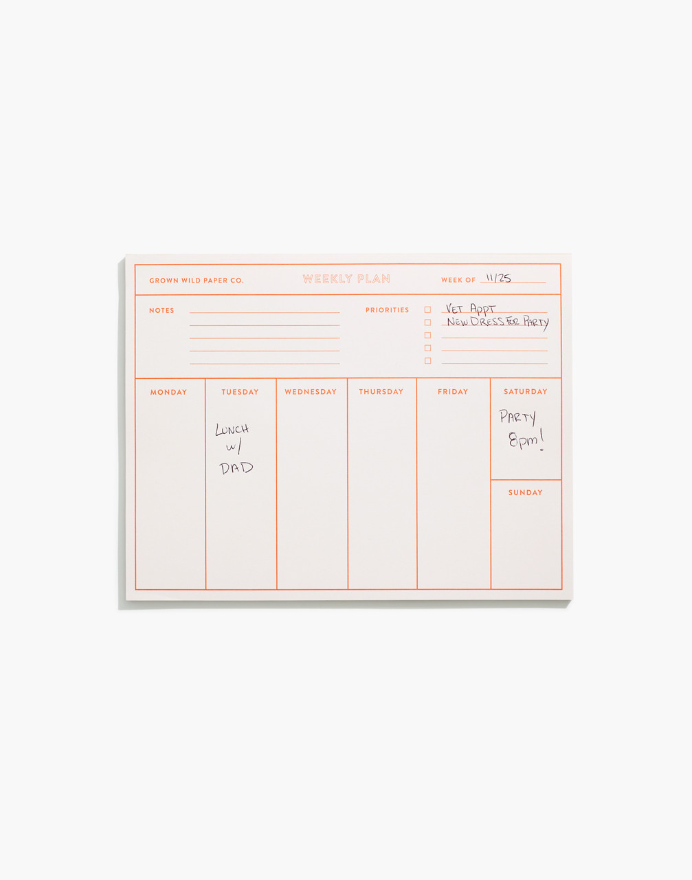 Mw Grown Wild Paper Co. Weekly Planner In Coral