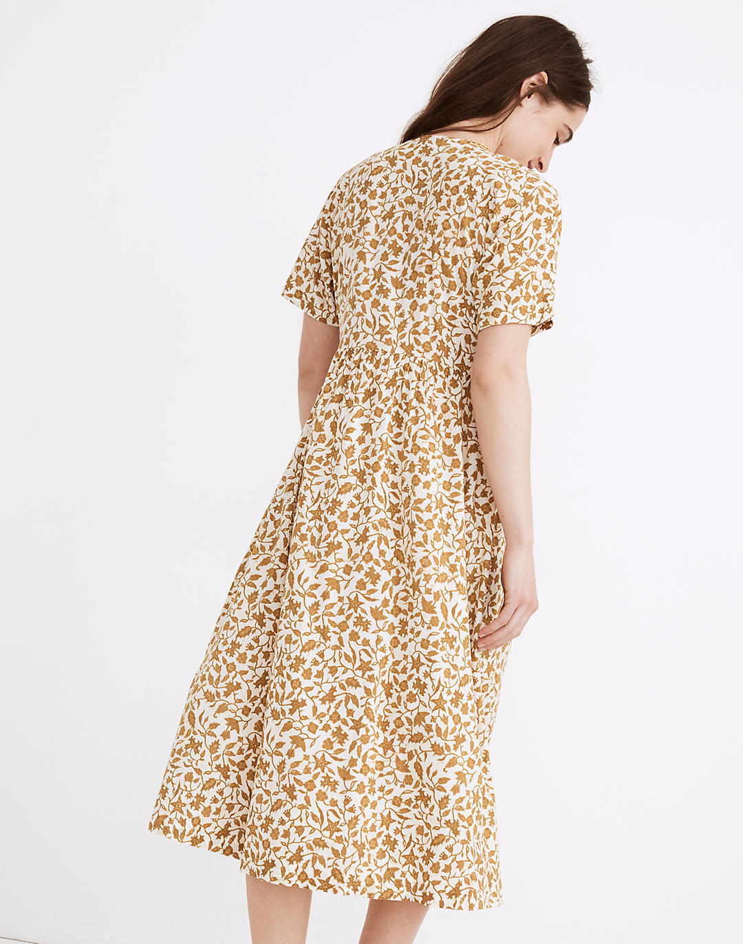 Madewell Bubble-Sleeve Button-Front Midi Dress in Adorable Ditsy