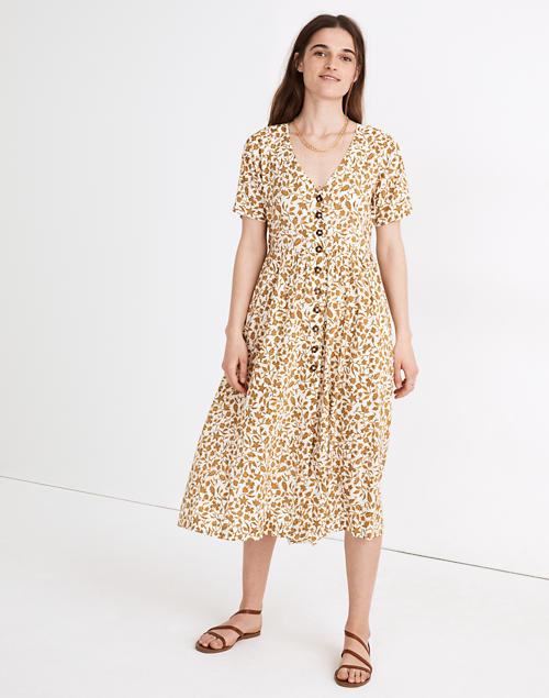 Madewell Bubble-Sleeve Button-Front Midi Dress in Adorable Ditsy