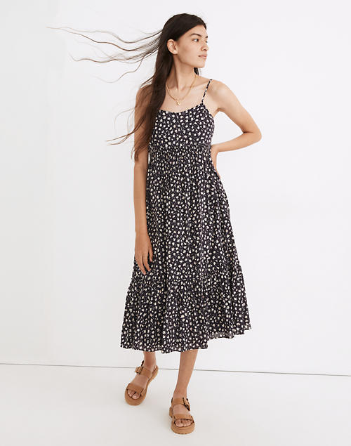 Cami Smock-Waist Tiered Midi Dress in Sweet Floral