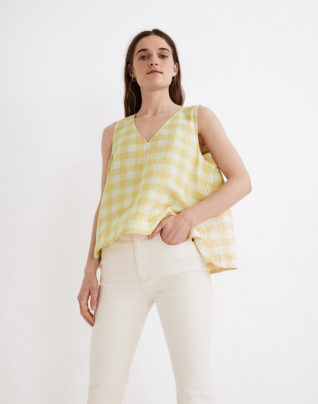 Side-Button Tank Top in Gingham Check