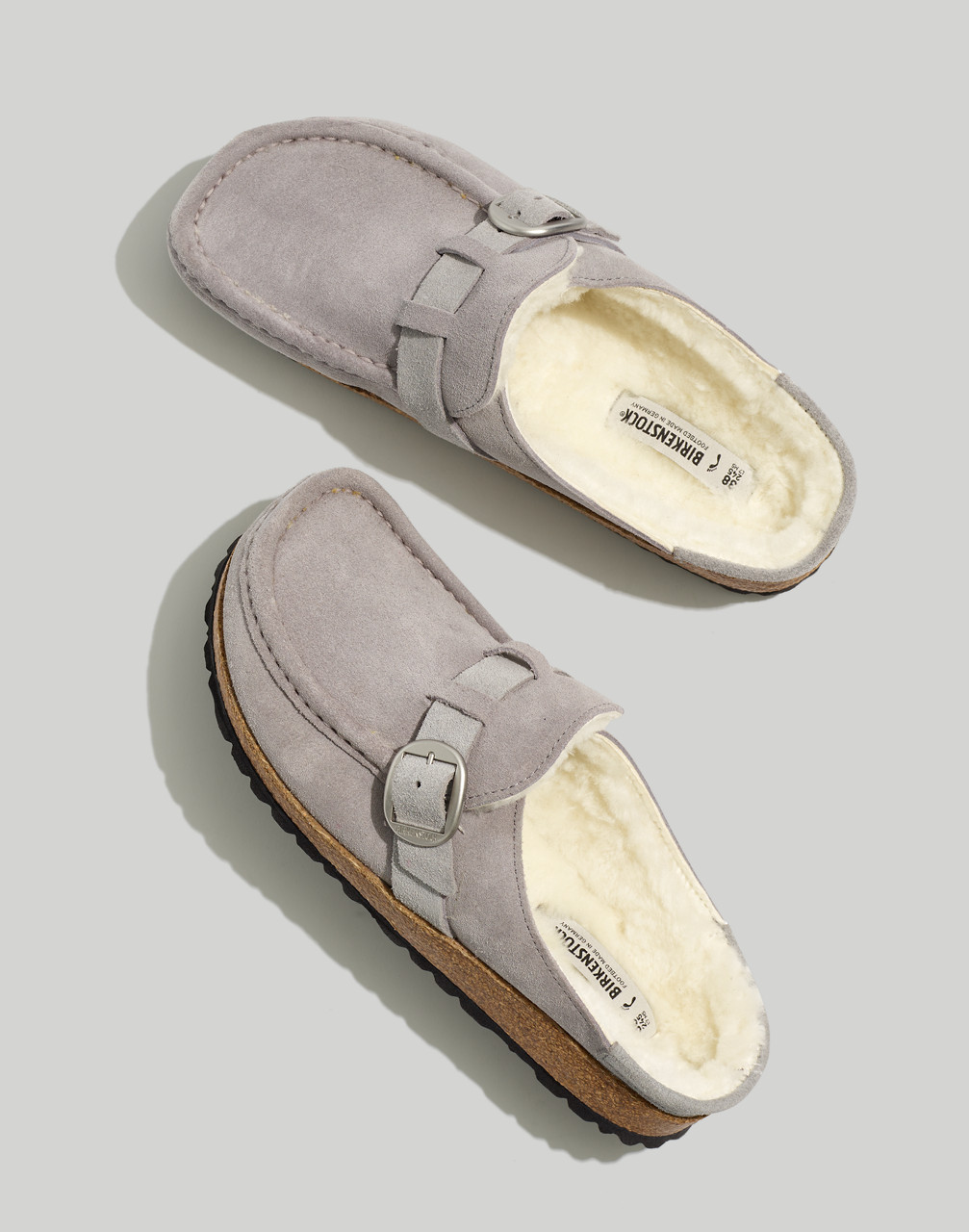 Mw Birkenstock&reg; Suede Buckley Clogs In Stone Coin/ Natural