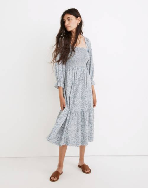 smocked midi dress
