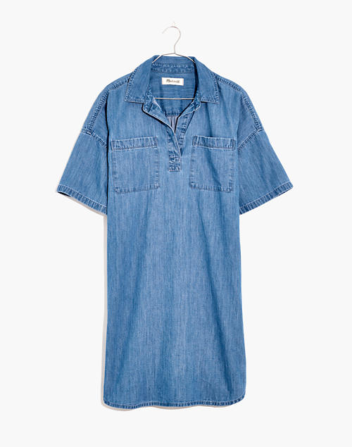 Denim Short-Sleeve Popover Shirtdress in Waltham Wash