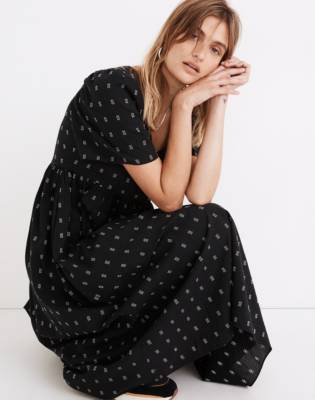 MADEWELL DOBBY PUFF-SLEEVE V-NECK MIDI DRESS