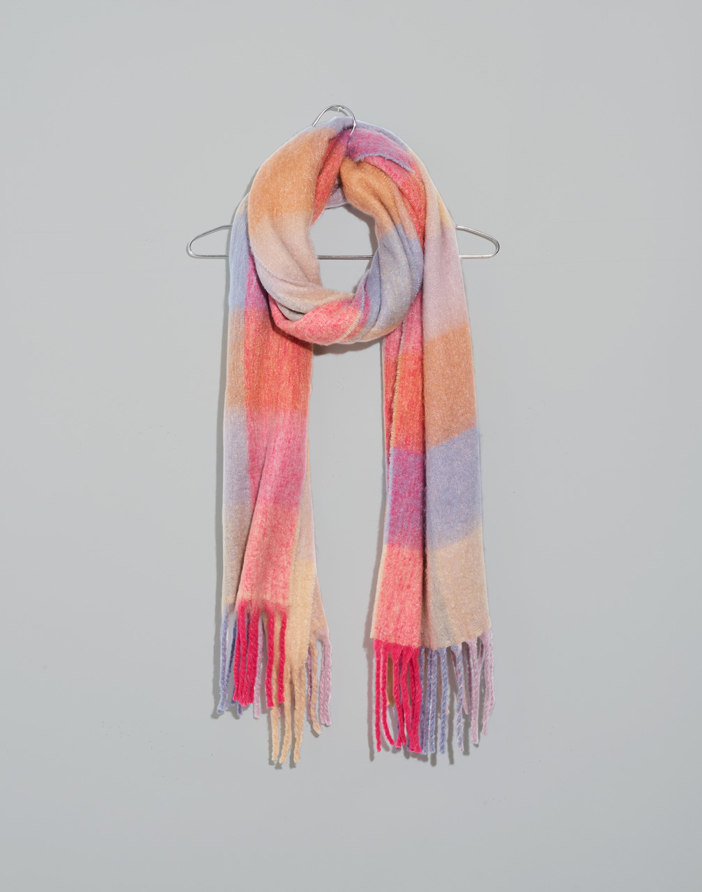Mw Brushed Pastel Plaid Scarf In Pale Lilac