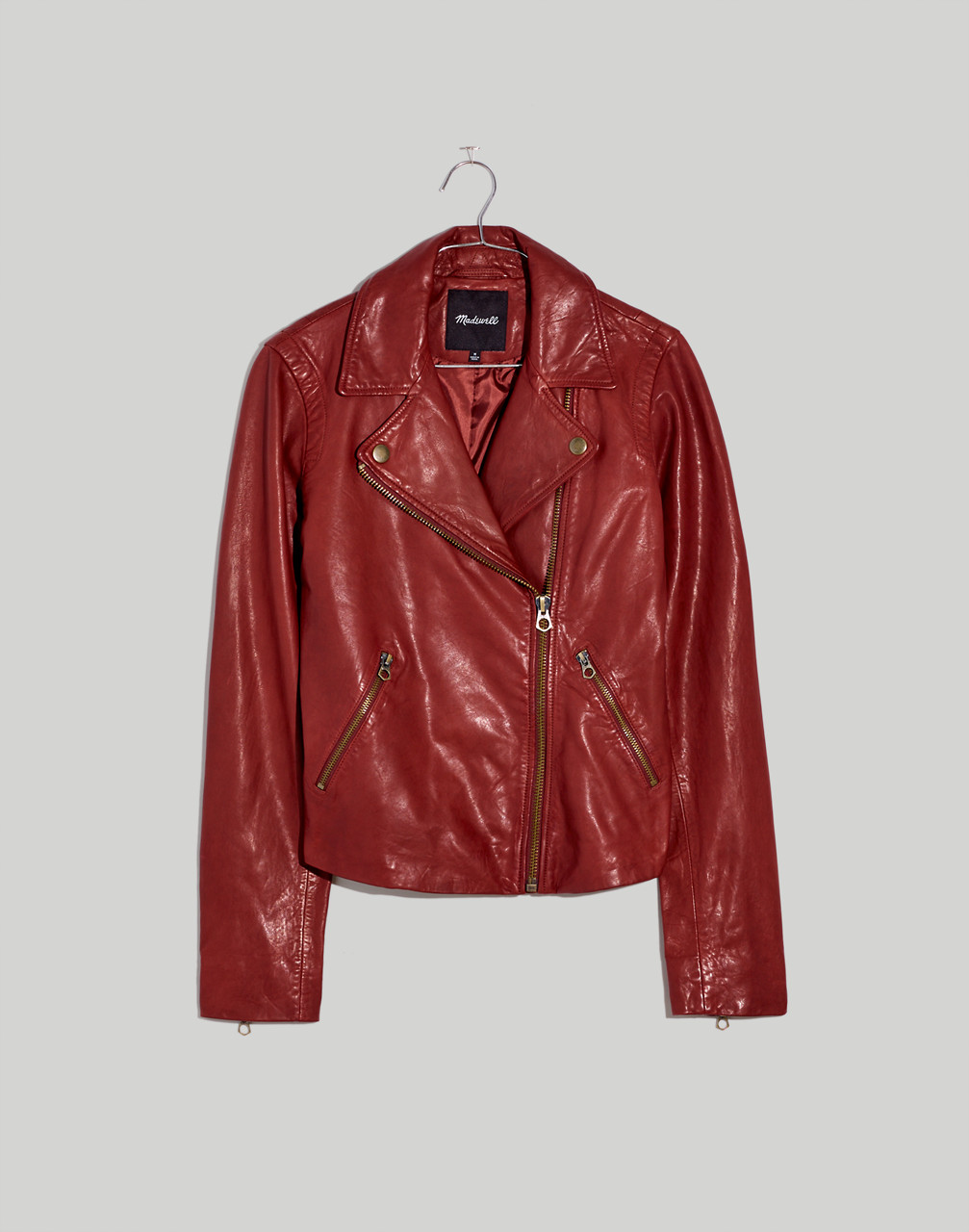 Mw Washed Leather Motorcycle Jacket: Brass Hardware Edition In Dusty Redwood