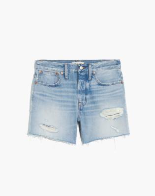Relaxed Mid-Length Denim Shorts in Steenwick Wash: Ripped Edition