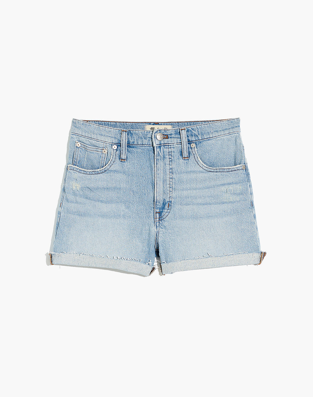 High-Rise Denim Shorts in Astell Wash: Ripped Edition