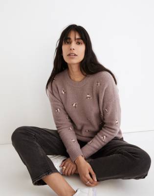 madewell flower embroidered pullover sweater